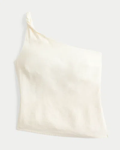 Hollister Linen-blend One-shoulder Top In Neutral