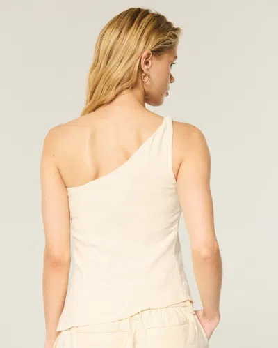 Hollister Linen-blend One-shoulder Top In Neutral