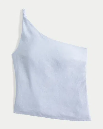 Hollister Linen-blend One-shoulder Top In Blue