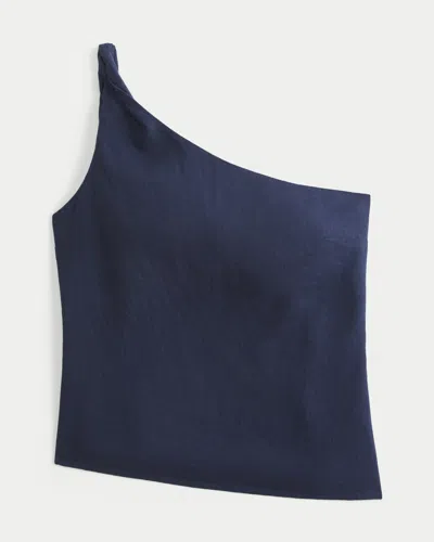 Hollister Linen-blend One-shoulder Top In Blue