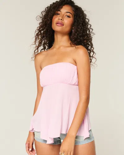Hollister Strapless Handkerchief Hem Top In Pink