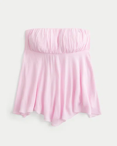 Hollister Strapless Handkerchief Hem Top In Pink