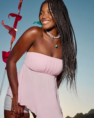 Hollister Strapless Handkerchief Hem Top In Pink