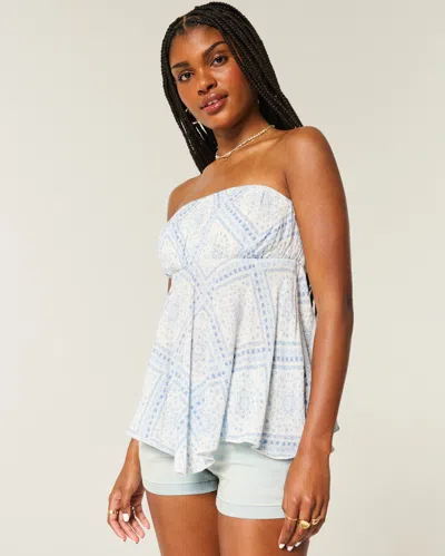 Hollister Strapless Handkerchief Hem Top In Blue