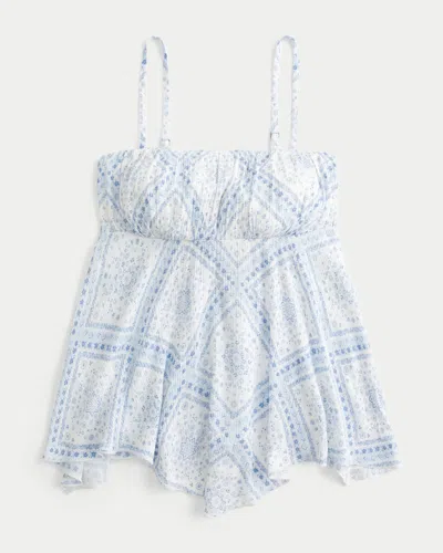 Hollister Strapless Handkerchief Hem Top In Blue