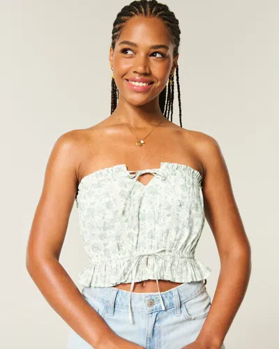 Hollister Easy Crop Strapless Lace Inset Tube Top In Green