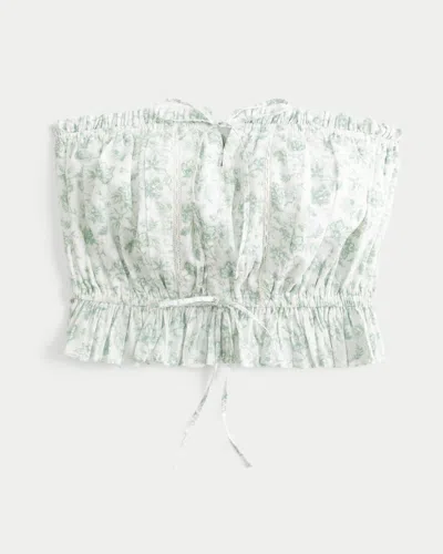 Hollister Easy Crop Strapless Lace Inset Tube Top In Green