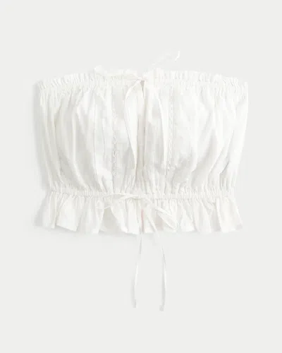 Hollister Easy Crop Strapless Lace Inset Tube Top In White