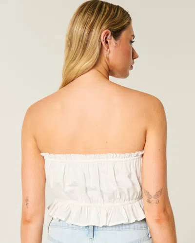 Hollister Easy Crop Strapless Lace Inset Tube Top In White