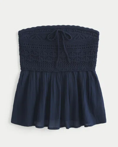 Hollister Easy Crochet-style Fabric Mix Strapless Top In Blue