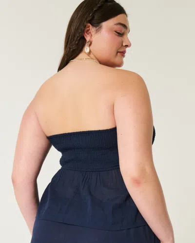 Hollister Easy Crochet-style Fabric Mix Strapless Top In Blue