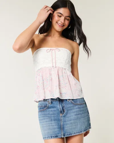 Hollister Easy Crochet-style Fabric Mix Strapless Top In Pink