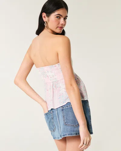 Hollister Easy Crochet-style Fabric Mix Strapless Top In Pink