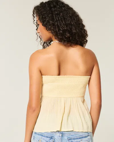 Hollister Easy Strapless Crochet Mix Babydoll Top In Neutral