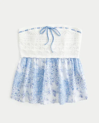 Hollister Easy Crochet-style Fabric Mix Strapless Top In White