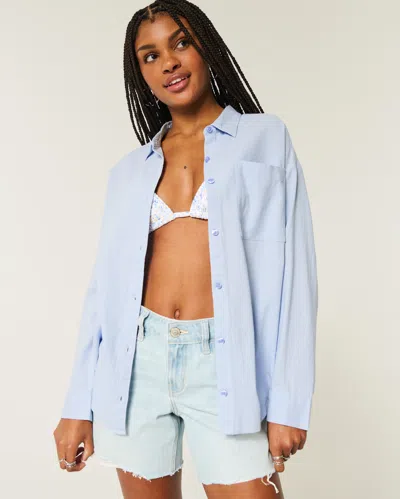 Hollister Oversized Linen-blend Shirt In Blue