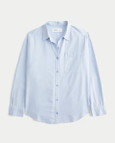 Hollister Oversized Linen-blend Shirt In Blue
