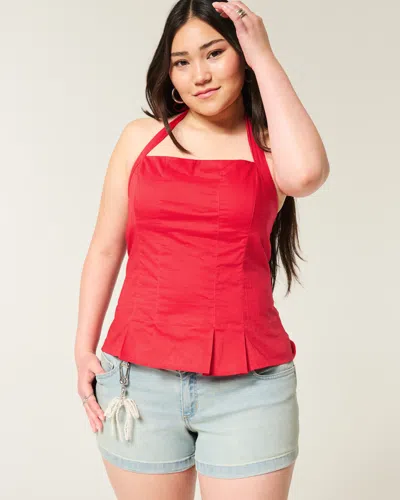 Hollister Pleated Open-back Halter Top In Red