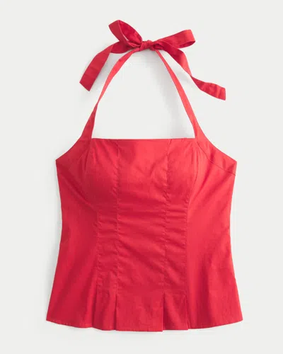 Hollister Pleated Open-back Halter Top In Red