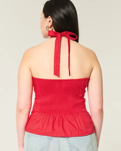 Hollister Pleated Open-back Halter Top In Red