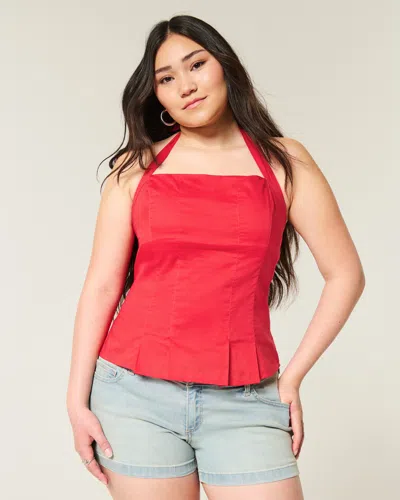 Hollister Pleated Open-back Halter Top In Red