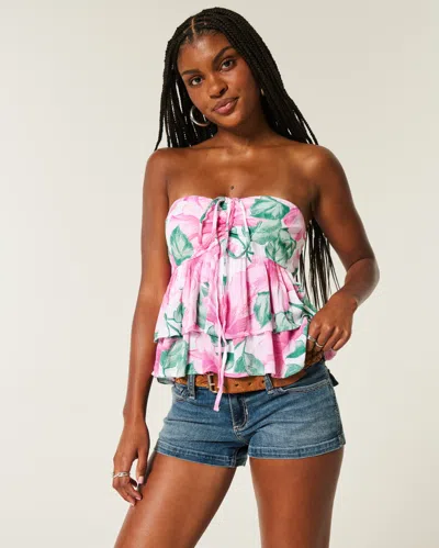 Hollister Tiered Halter Babydoll Top In Pink