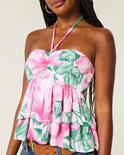 Hollister Tiered Halter Babydoll Top In Pink
