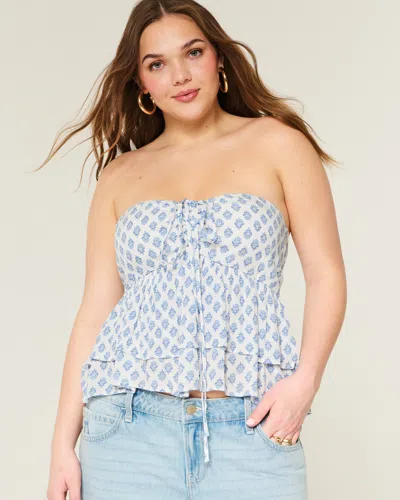 Hollister Tiered Halter Babydoll Top In Blue