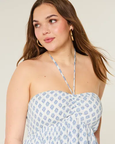 Hollister Tiered Halter Babydoll Top In Blue