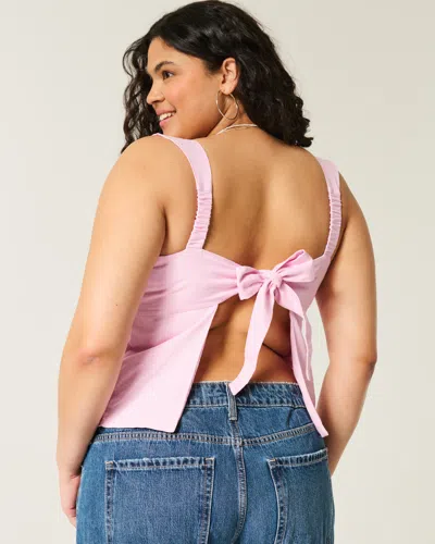 Hollister Linen-blend Open-back Top In Pink