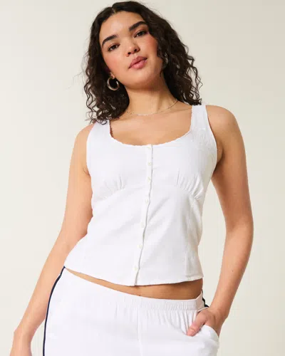 Hollister Linen Blend Button-through Top In White