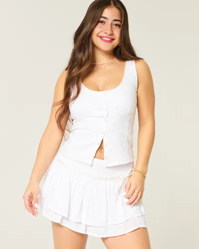 Hollister Linen Blend Button-through Top In White