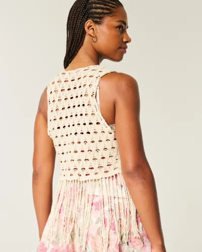 Hollister Easy Crochet-style Fringe Vest In Multi