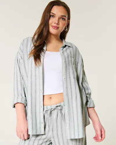 Hollister Oversized Linen-blend Shirt In Green