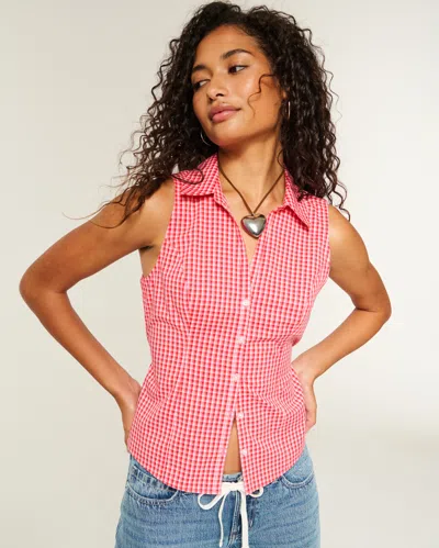 Hollister Button-through Sleeveless Shirt In Red