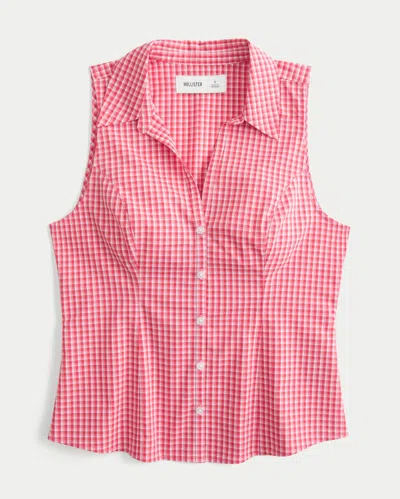 Hollister Button-through Sleeveless Shirt In Red