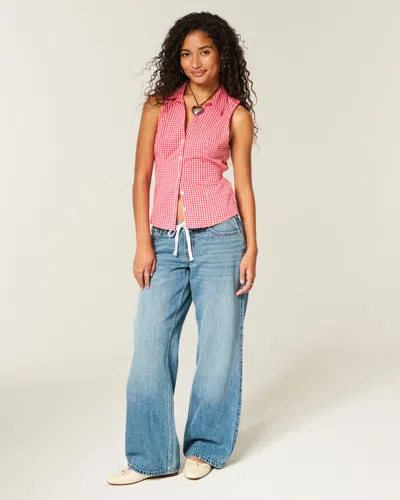 Hollister Button-through Sleeveless Shirt In Red