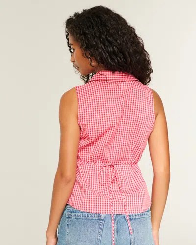 Hollister Button-through Sleeveless Shirt In Red