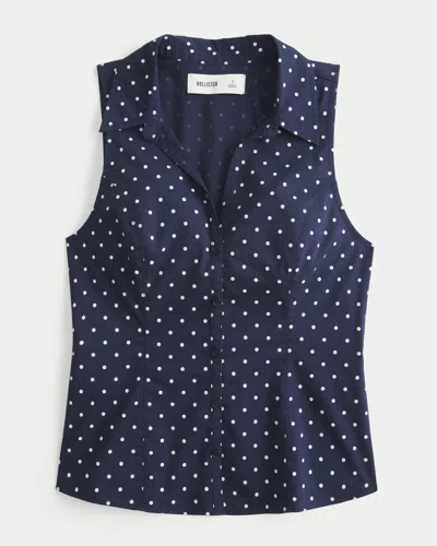 Hollister Button-through Sleeveless Shirt In Blue