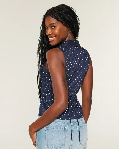 Hollister Button-through Sleeveless Shirt In Blue