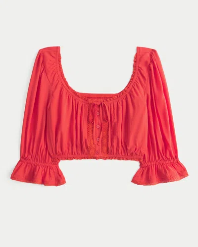 Hollister Three-quarter Sleeve Mini Crop Top In Red