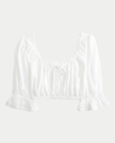 Hollister Three-quarter Sleeve Mini Crop Top In White