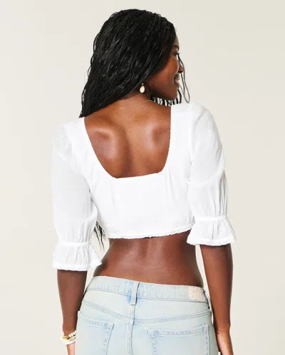 Hollister Three-quarter Sleeve Mini Crop Top In White
