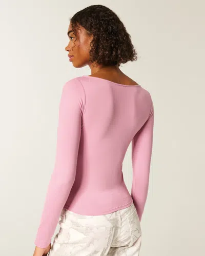Hollister Long-sleeve Seamless Fabric Slash-neck Top In Pink