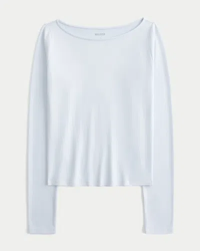 Hollister Long-sleeve Seamless Fabric Slash-neck Top In White