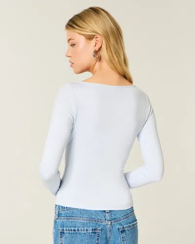 Hollister Long-sleeve Seamless Fabric Slash-neck Top In White