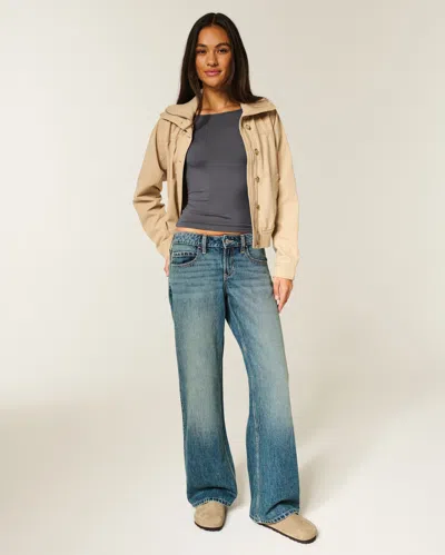 Hollister Long-sleeve Seamless Fabric Slash-neck Top In Gray