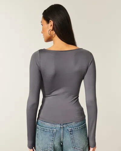 Hollister Long-sleeve Seamless Fabric Slash-neck Top In Gray