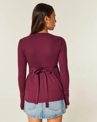 Hollister Easy Tie-back Henley Babydoll Top In Burgundy