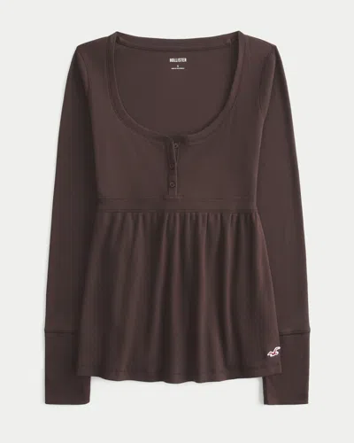 Hollister Easy Tie-back Henley Babydoll Top In Brown